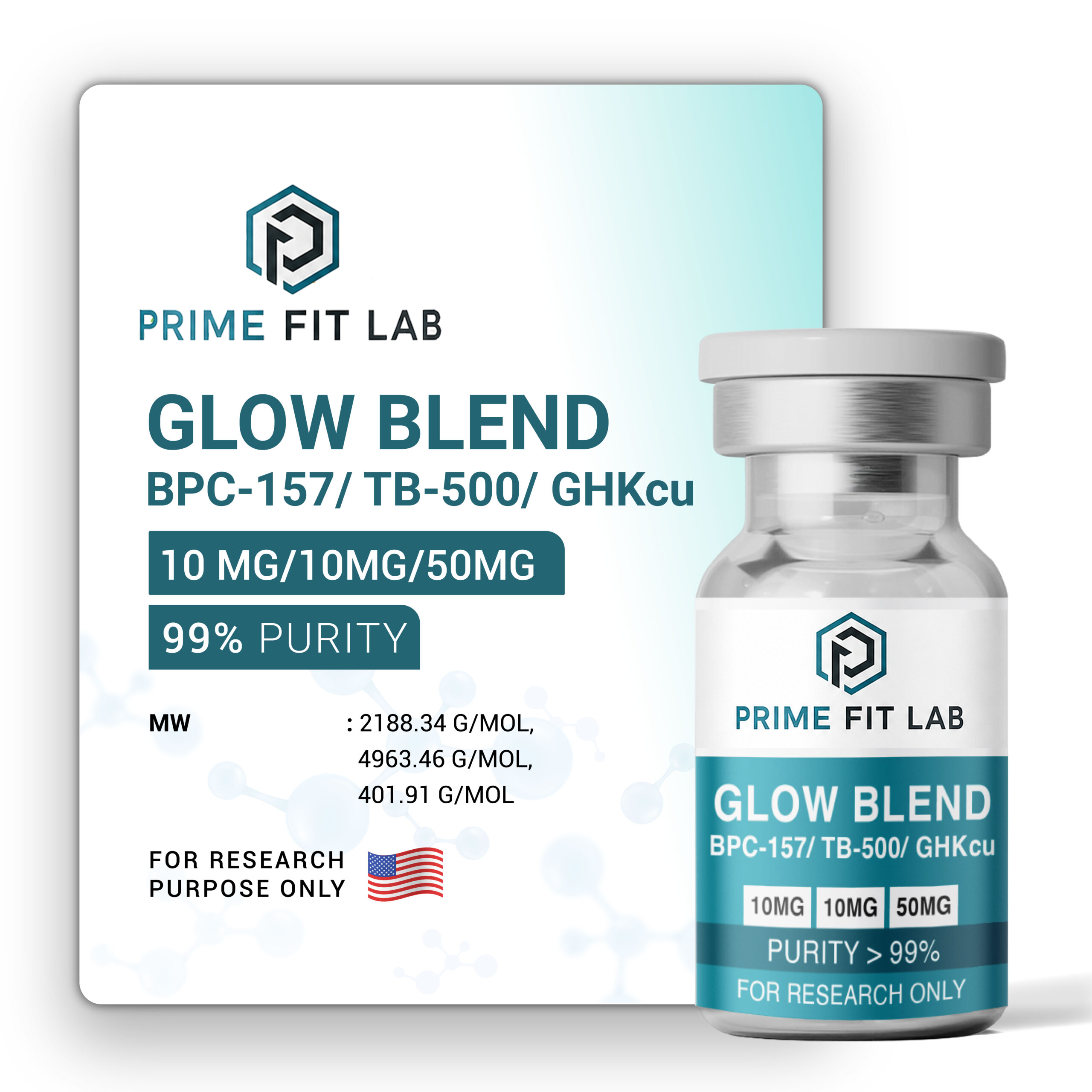 GLOW Blend: BPC-157 (10mg) / TB-500 (10mg) / GHKcu (50mg) Gallery image 2