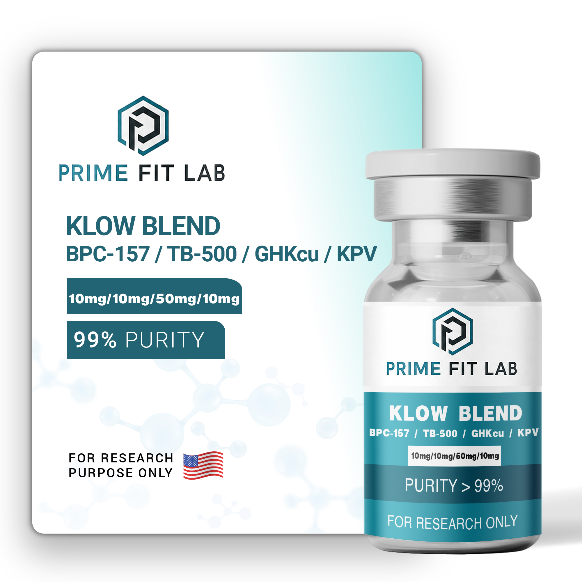 KLOW Blend: BPC-157 (10mg) / TB-500 (10mg) / GHKcu (50mg) / KPV (10mg) Gallery image 2